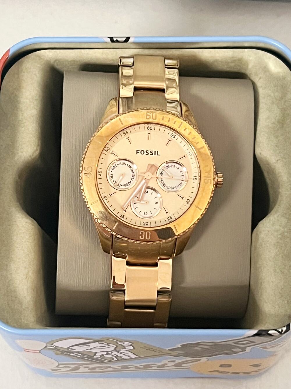 Fossil ES2859 Stella Rose Gold Multifunction Ladies Watch, White Dial